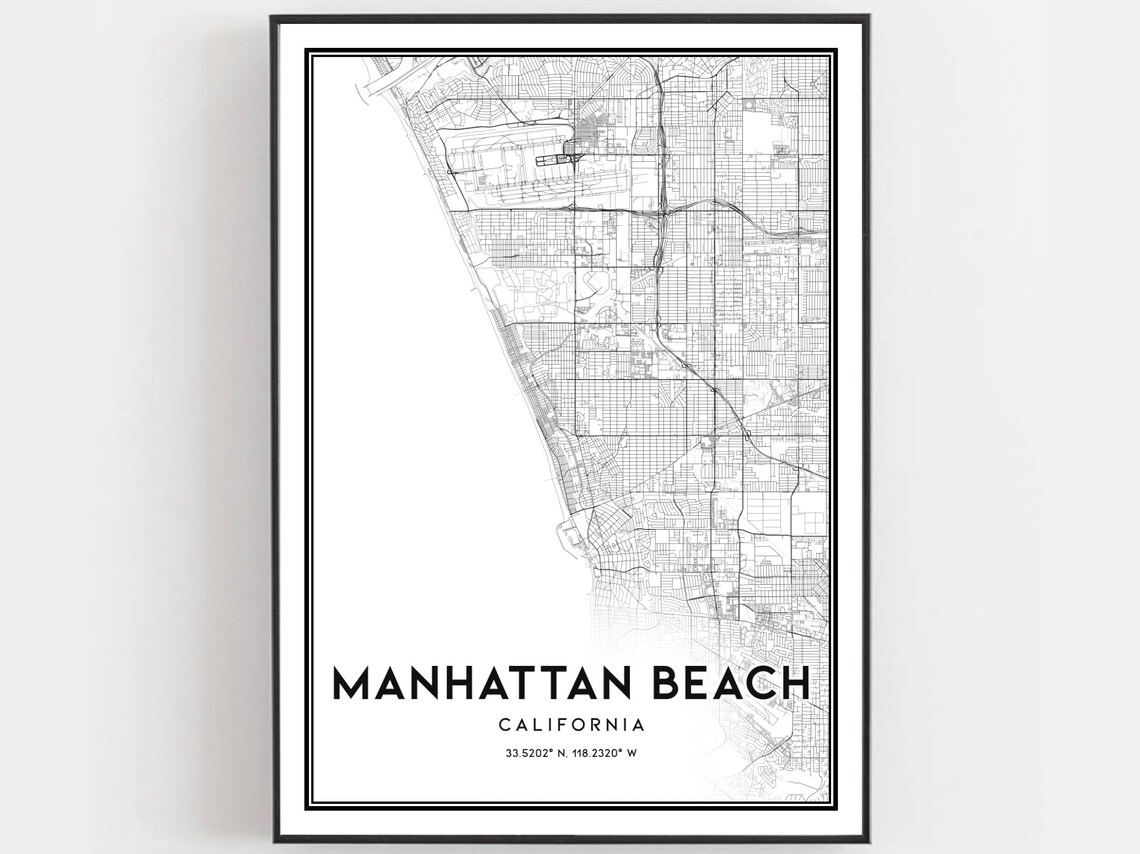 Manhattan Beach Map Poster, City Street Decor