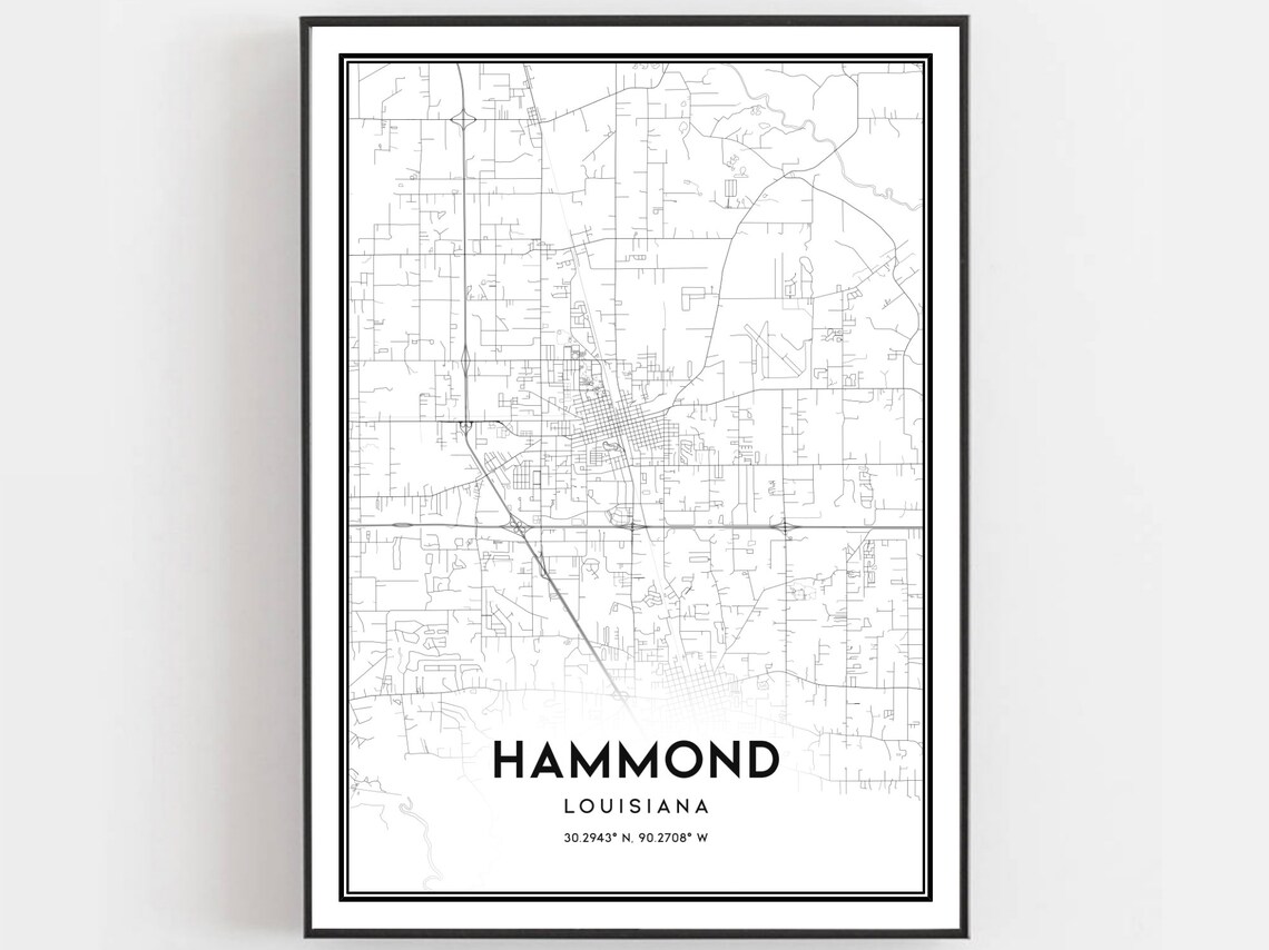 Hammond Map Poster, Louisiana Street Decor