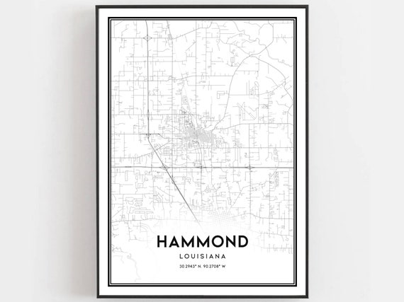 Hammond Map Poster, Louisiana Street Decor
