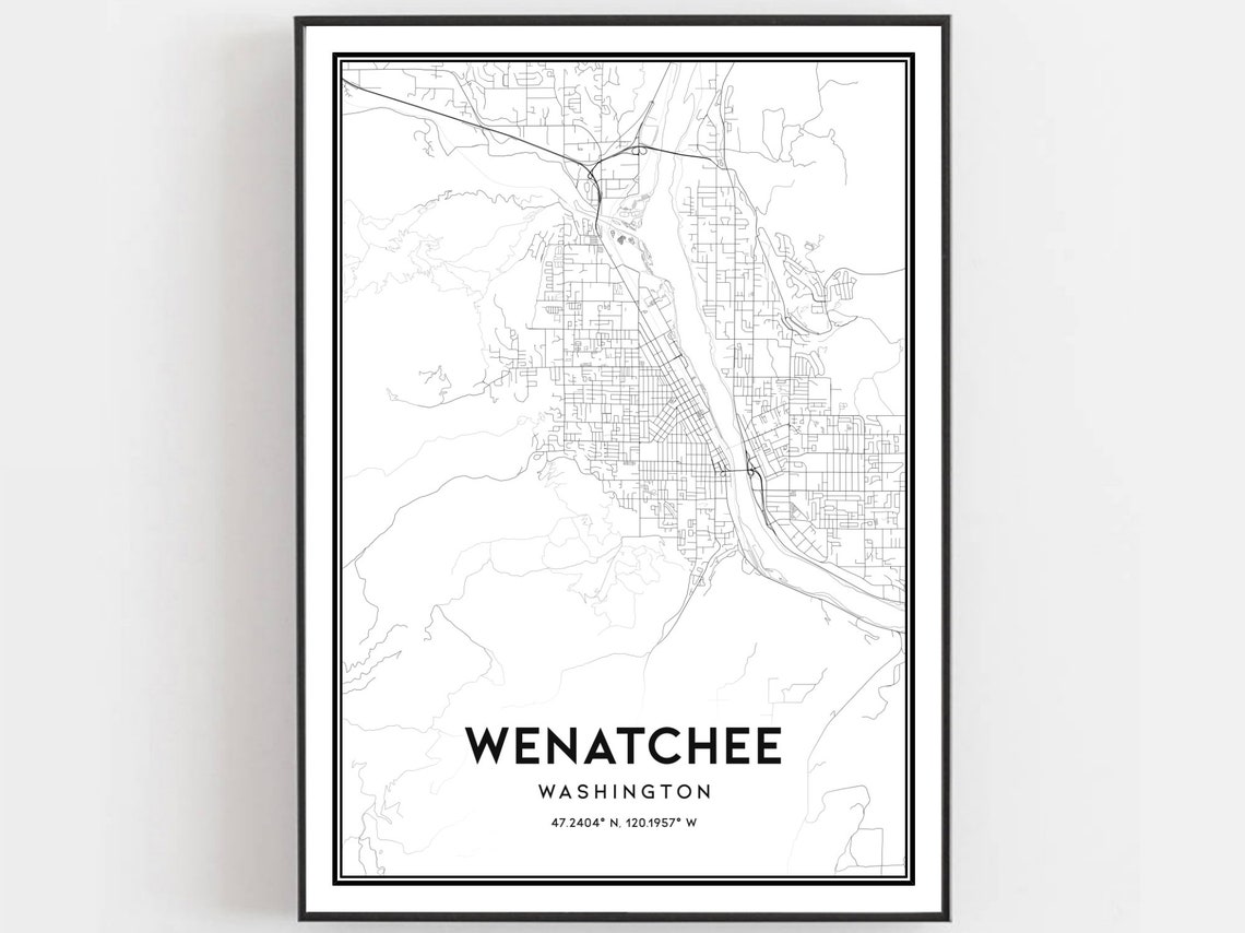 Wenatchee Washington Minimalist Street Map Print with Coordinates