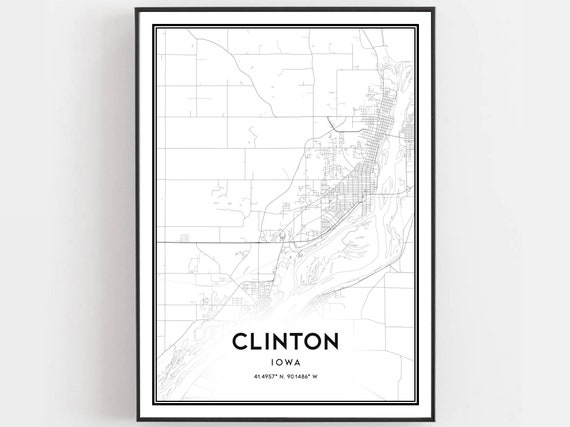 Clinton Map Poster Print, Iowa Street Decor