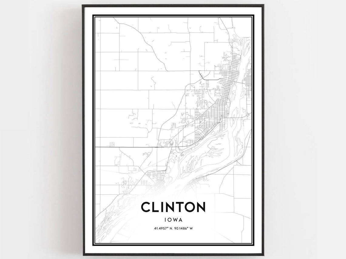 Clinton Map Poster Print, Iowa Street Decor