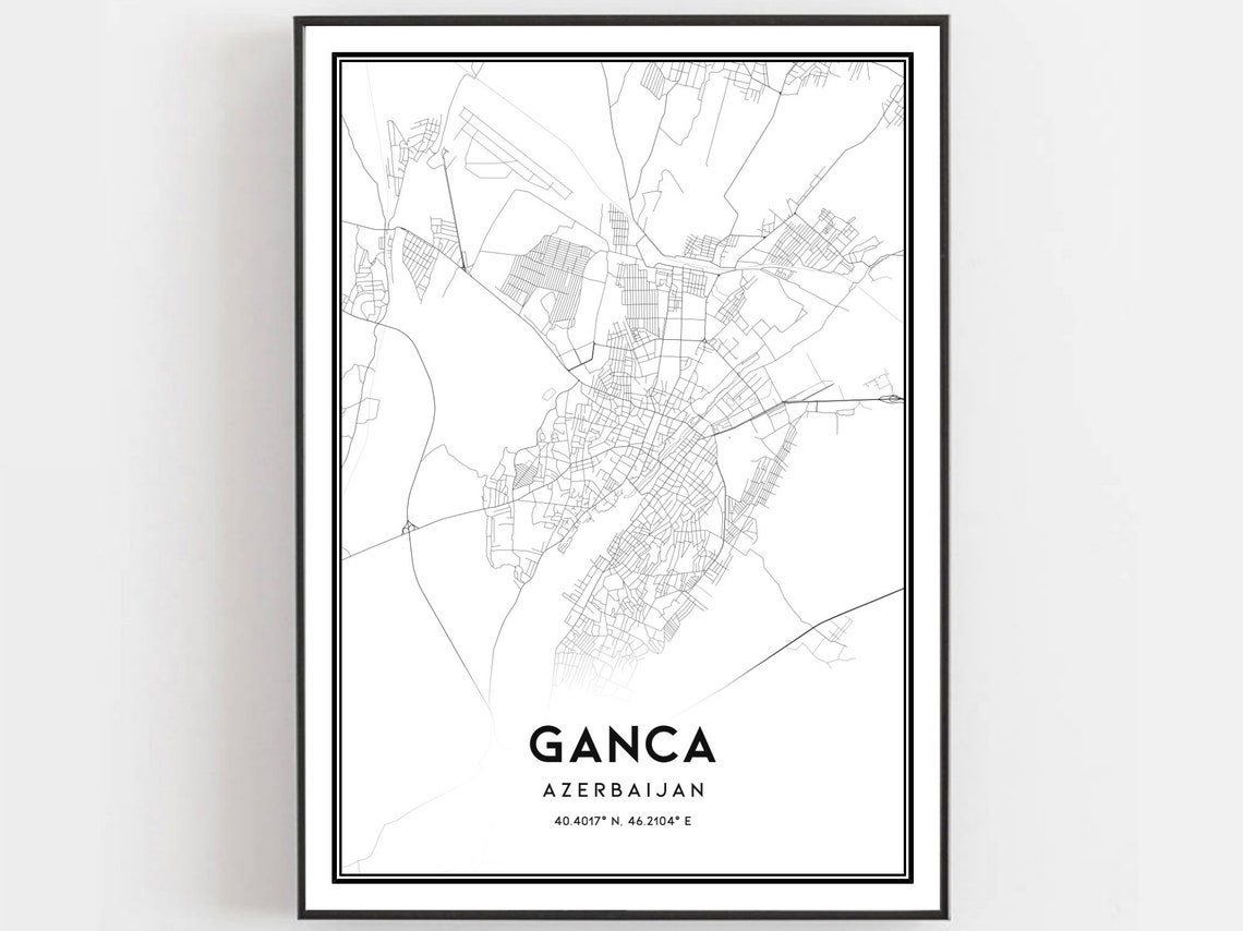 Ganca Azerbaijan Minimalist City Map Street Art Wall Print Decor