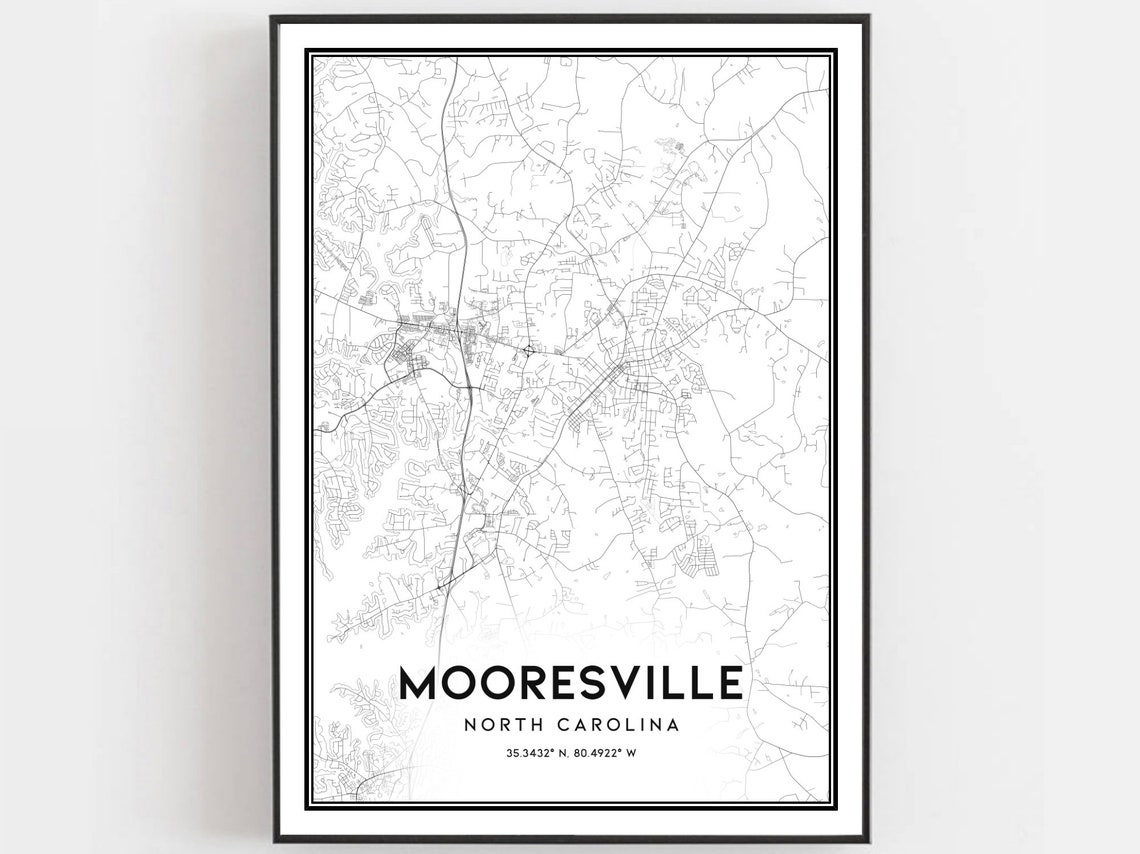 Mooresville North Carolina Map Minimalist Black White City Poster