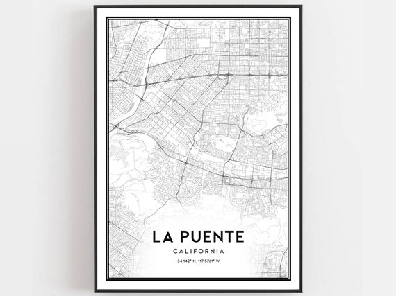 La Puente Map Print Poster Wall Art Ca City Street Decor Road Gift B1591