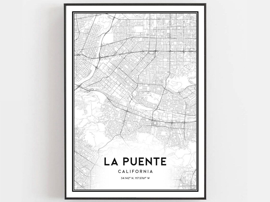 La Puente California City Street Map Minimalist Black White Poster