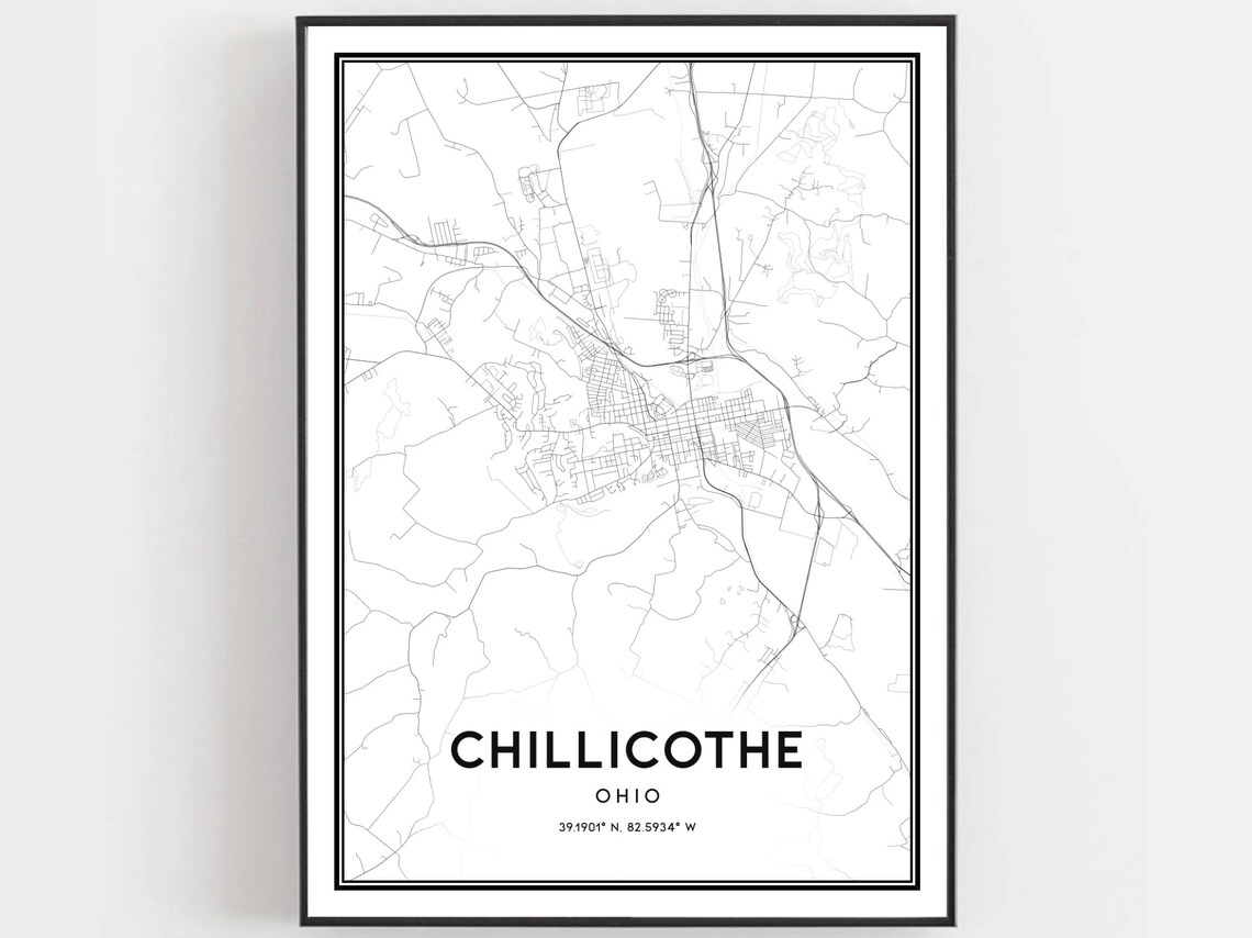 Chillicothe Ohio City Street Map Minimalist Black White Poster