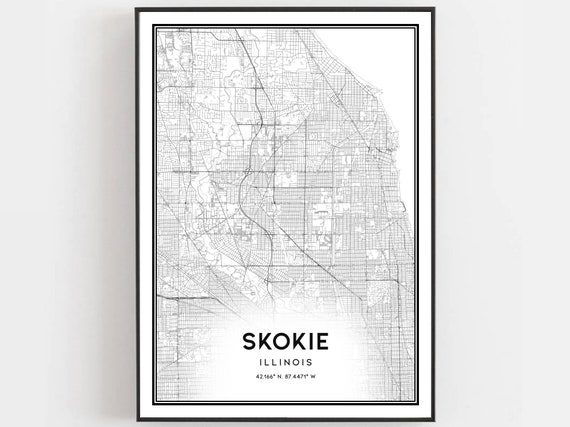 Skokie Map Poster, Illinois Street Decor