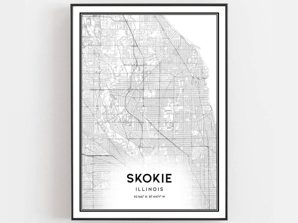 Skokie Map Poster, Illinois Street Decor