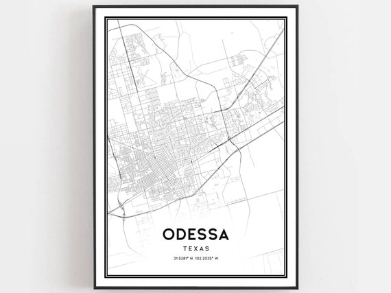 Odessa Map Print Poster Wall Art Tx City Texas Street Decor Road Gift