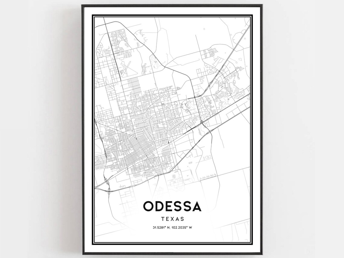 Odessa West Texas Monochrome City Street Map Wall Art Decor Gift