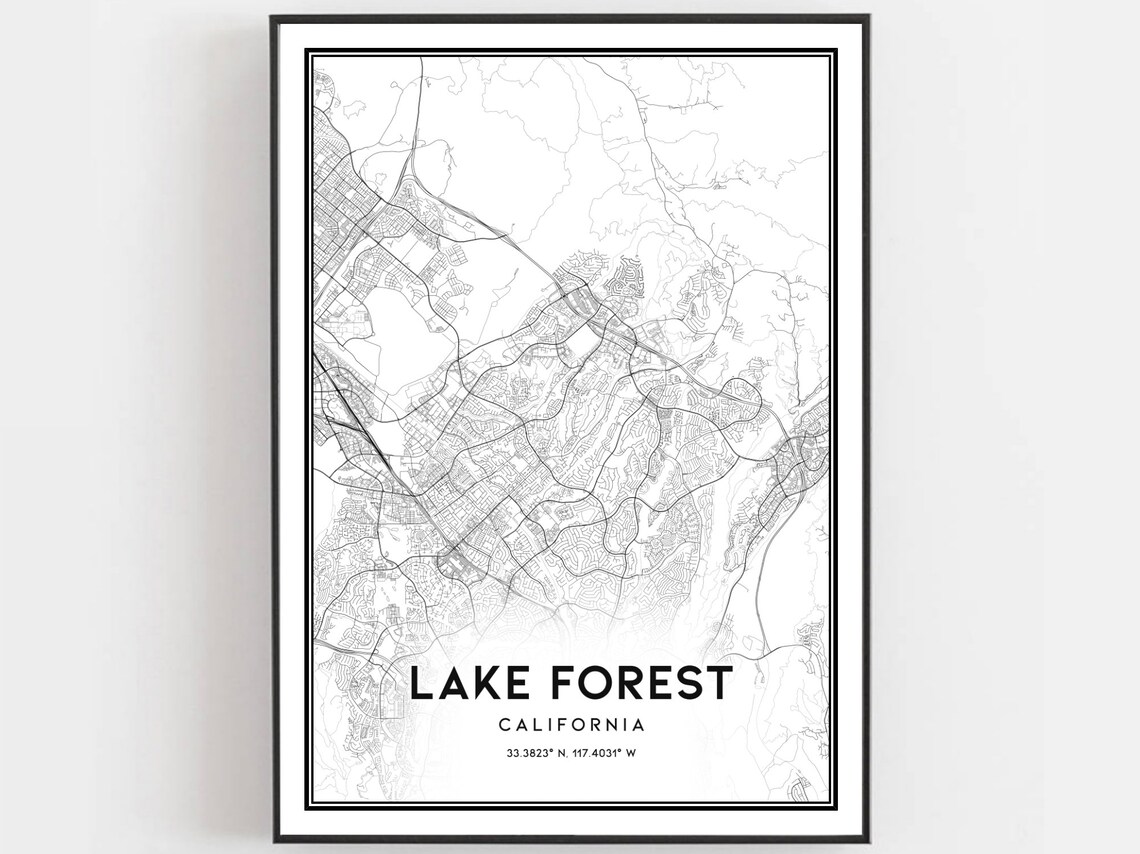 Lake Forest California City Street Map Minimalist Black White Poster