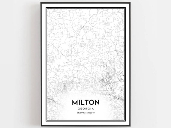 Milton Map Print Poster Wall Art Ga City Georgia Street Decor Road Gift B1651