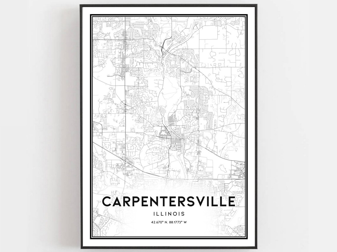 Carpentersville Illinois City Street Map Minimalist Line Art Poster