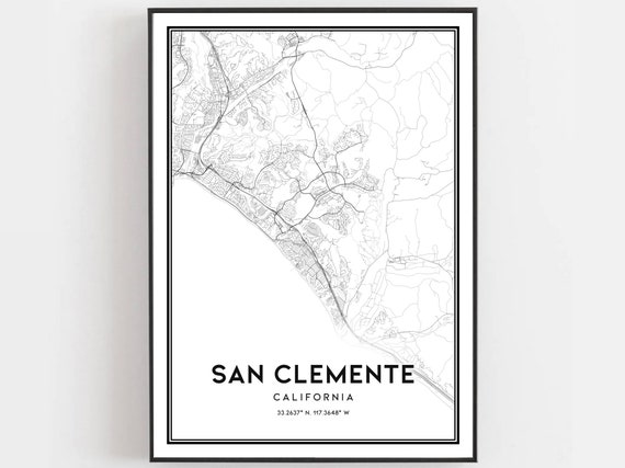 San Clemente Map Art Print, City Street Decor