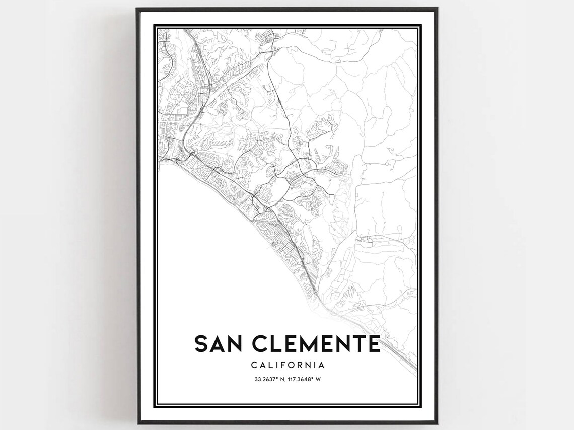 San Clemente Map Art Print, City Street Decor