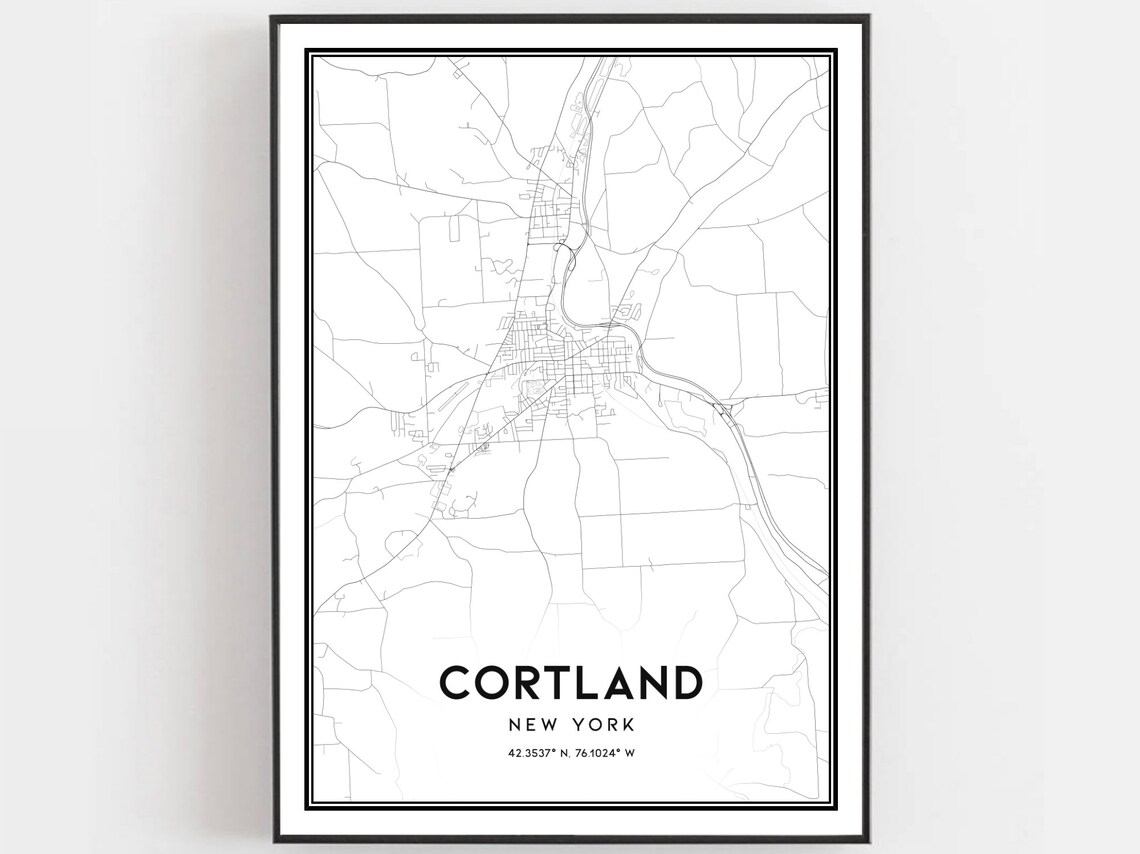 Cortland Map Print Poster, New York Street Decor