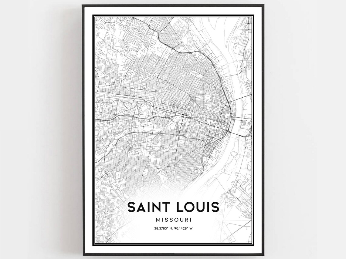 Saint Louis Missouri Minimal Black White Street Map City Art Poster