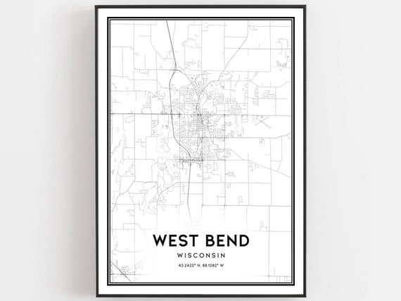 West Bend Map Poster, Wisconsin Street Decor