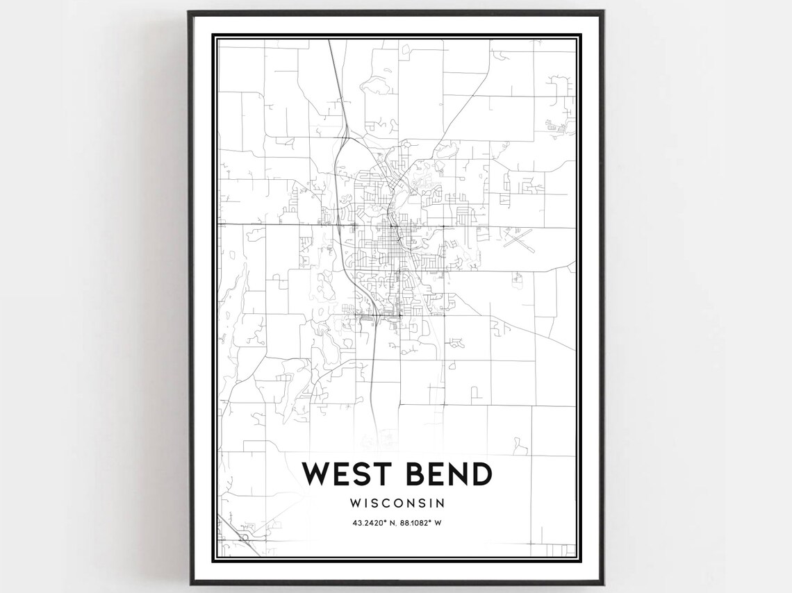 West Bend Map Poster, Wisconsin Street Decor