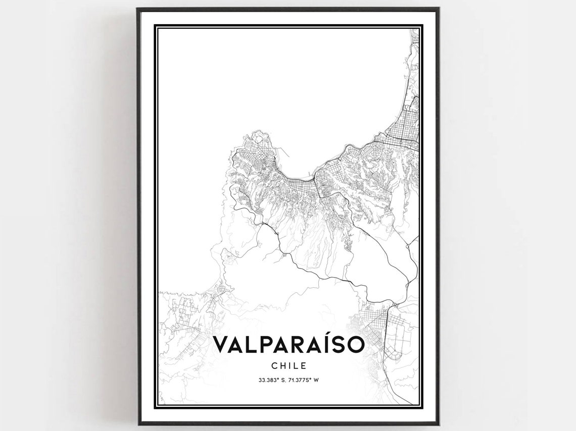 Valparaiso Chile Minimalist City Map Black White Coordinates Poster