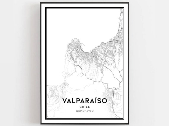 Valparaso Map Print Poster Wall Art City Street Decor Road Gift B299