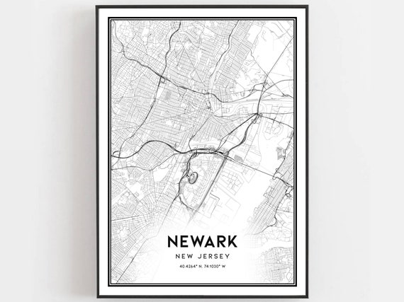 Newark Map Print Poster Wall Art Nj City New Jersey Street Decor Road Gift B522