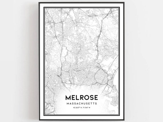 Melrose Map Print Poster Wall Art Ma City Massachusetts Street Decor Road Gift B1992