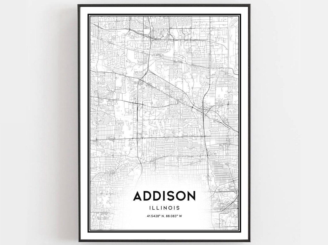 Addison Map Poster Print, Illinois Street Decor