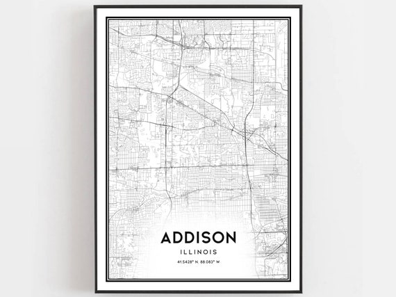 Addison Map Poster Print, Illinois Street Decor