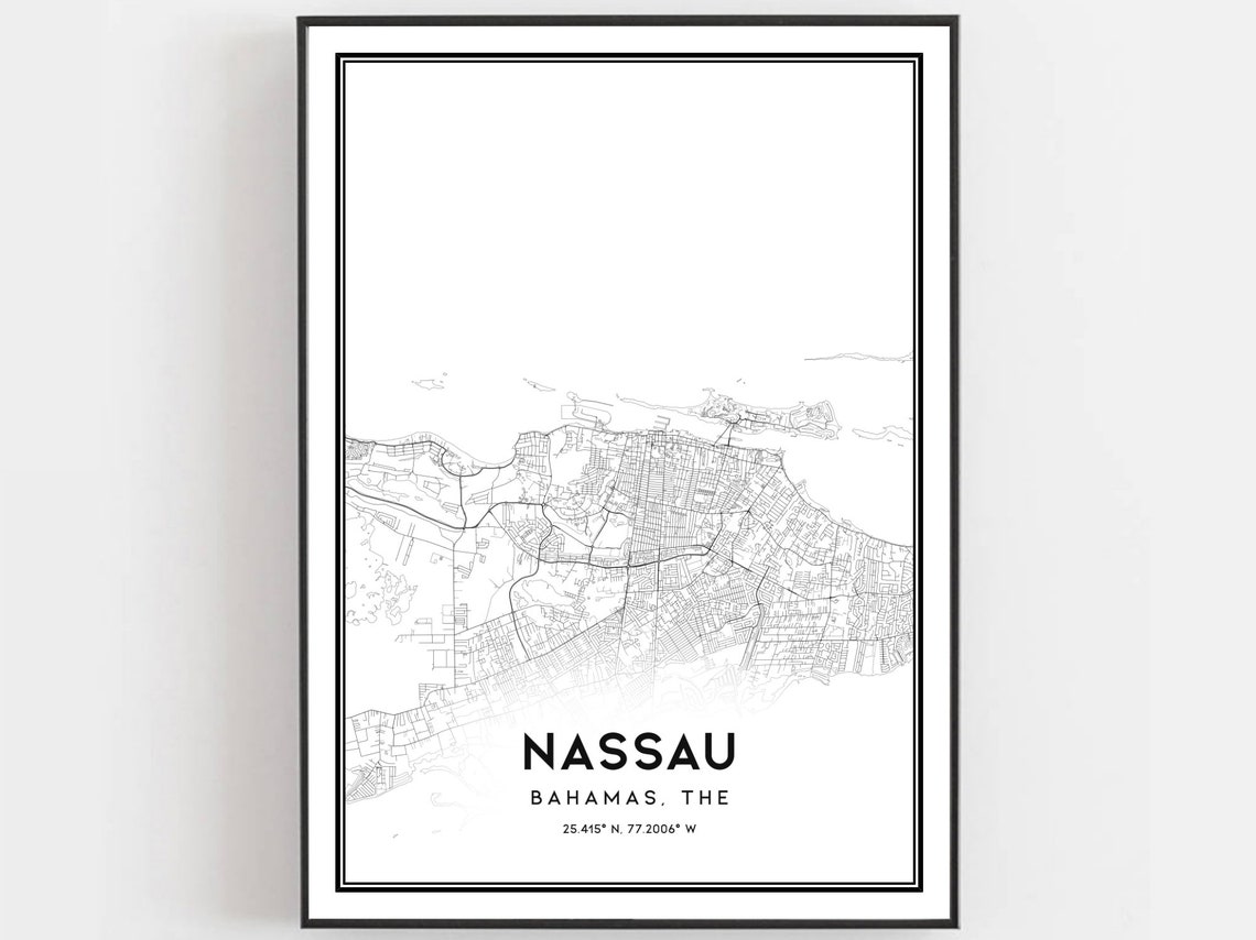 Nassau Bahamas Minimalist City Map Black White Coordinates Poster