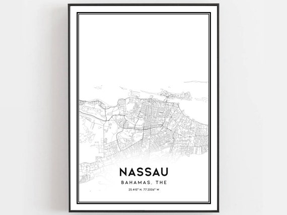 Nassau Map Print Poster Wall Art City Street Decor Road Gift B583