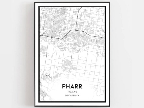 Pharr Map Print Poster Wall Art Tx City Texas Street Decor Road Gift B1029