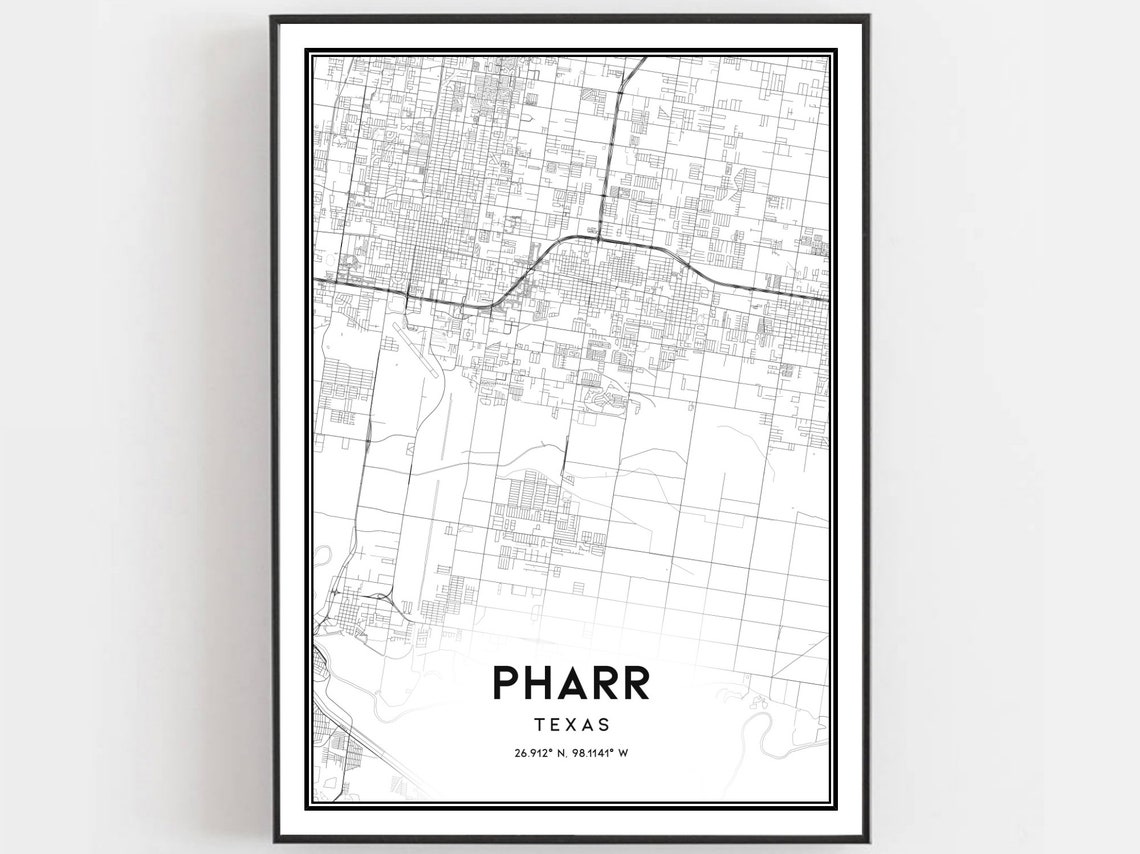Pharr Texas City Street Map Minimalist Black White Style Poster