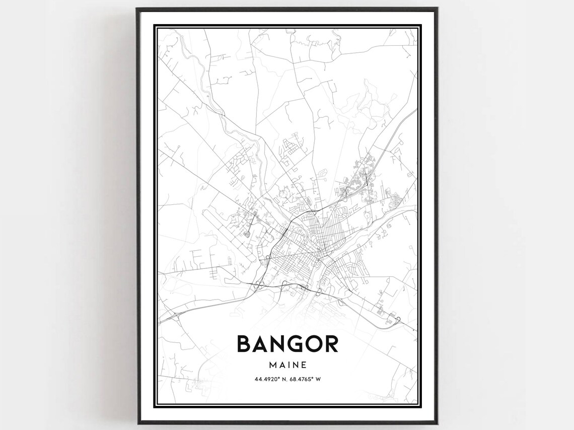 Bangor Maine City Street Map Poster Minimalist Wall Decor Modern Home Gift