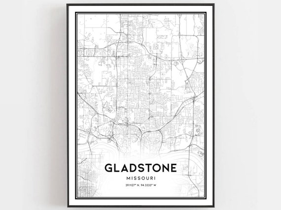 Gladstone Map Print Poster Wall Art Mo City Missouri Street Decor Road Gift