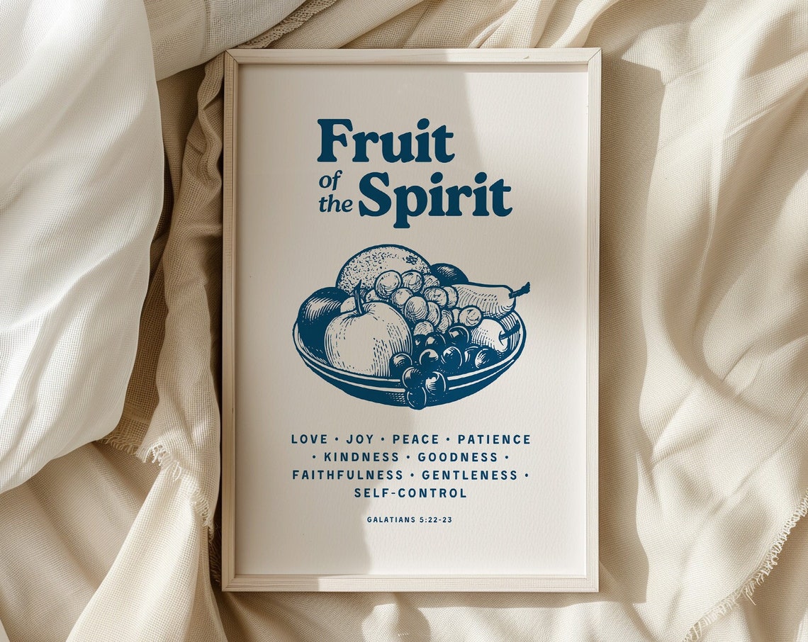 Fruit Of The Spirit Wall Art Retro Kitchen Print Navy Blue Wall Art Dorm Room Essentials Christian Wall Art Scripture Wall Art Gift