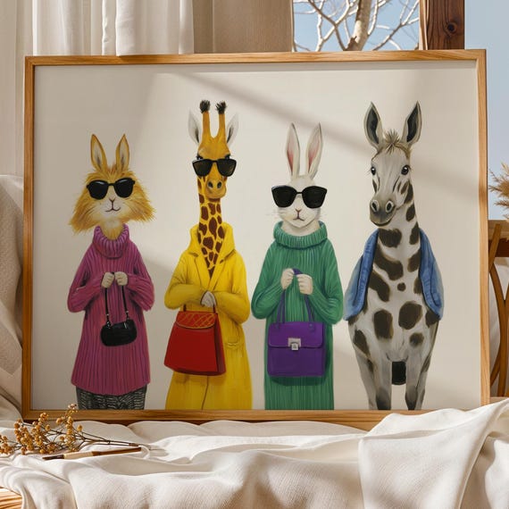 Fashion Animal Wall Art Print Quirky High Dressed Funny