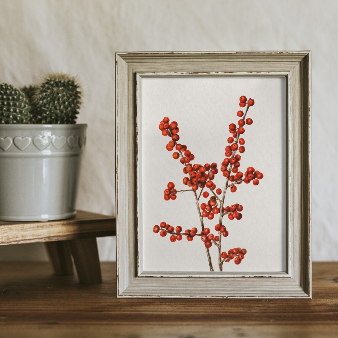 Red Berry Painting Christmas Vintage Poster - Image 2