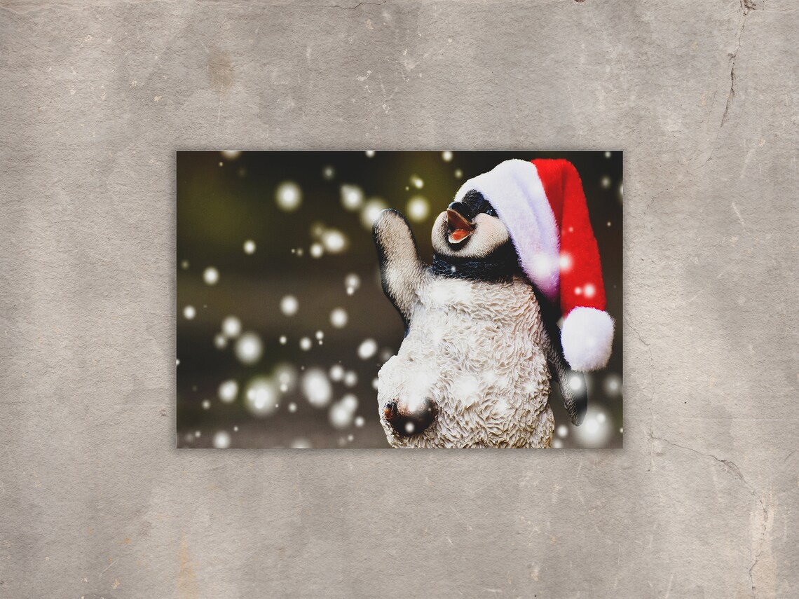 Cute Penguin In Santa Hat Playing In Falling Snow Holiday Poster - Image 3