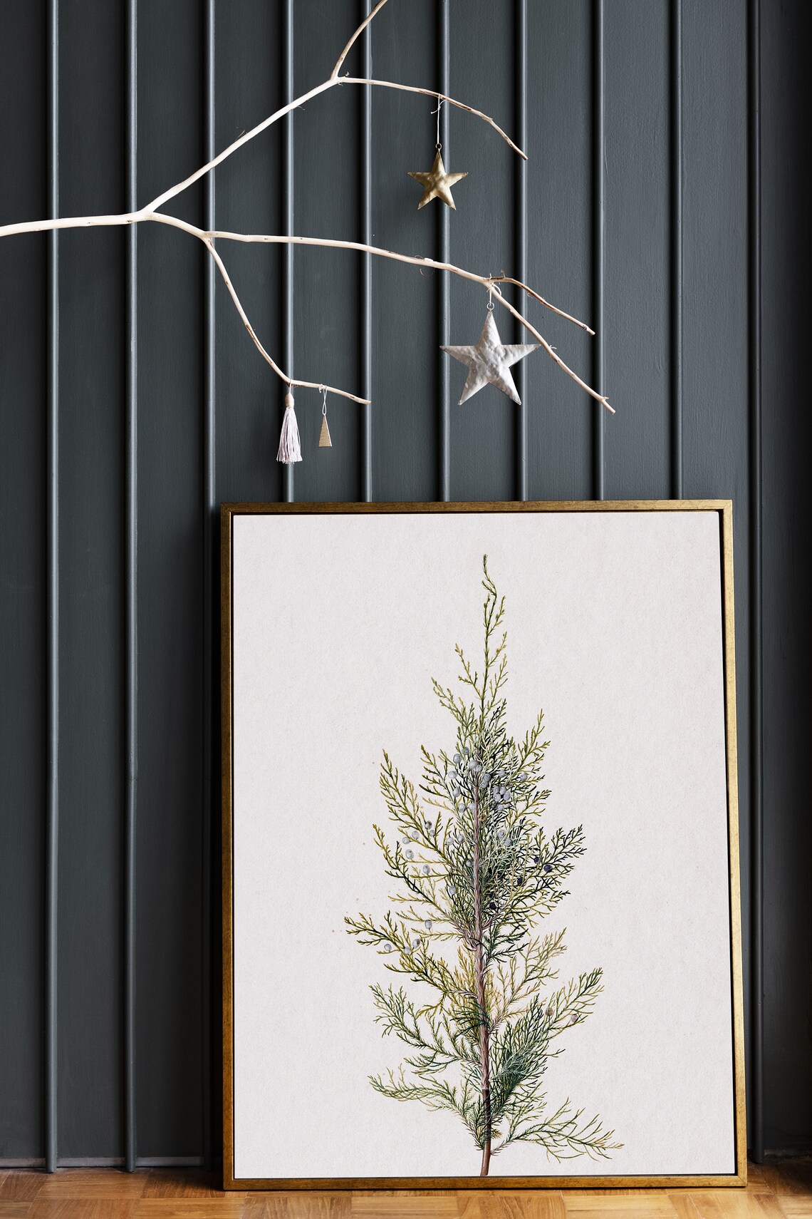 Winter Branch Vintage Christmas Poster Print - Image 3
