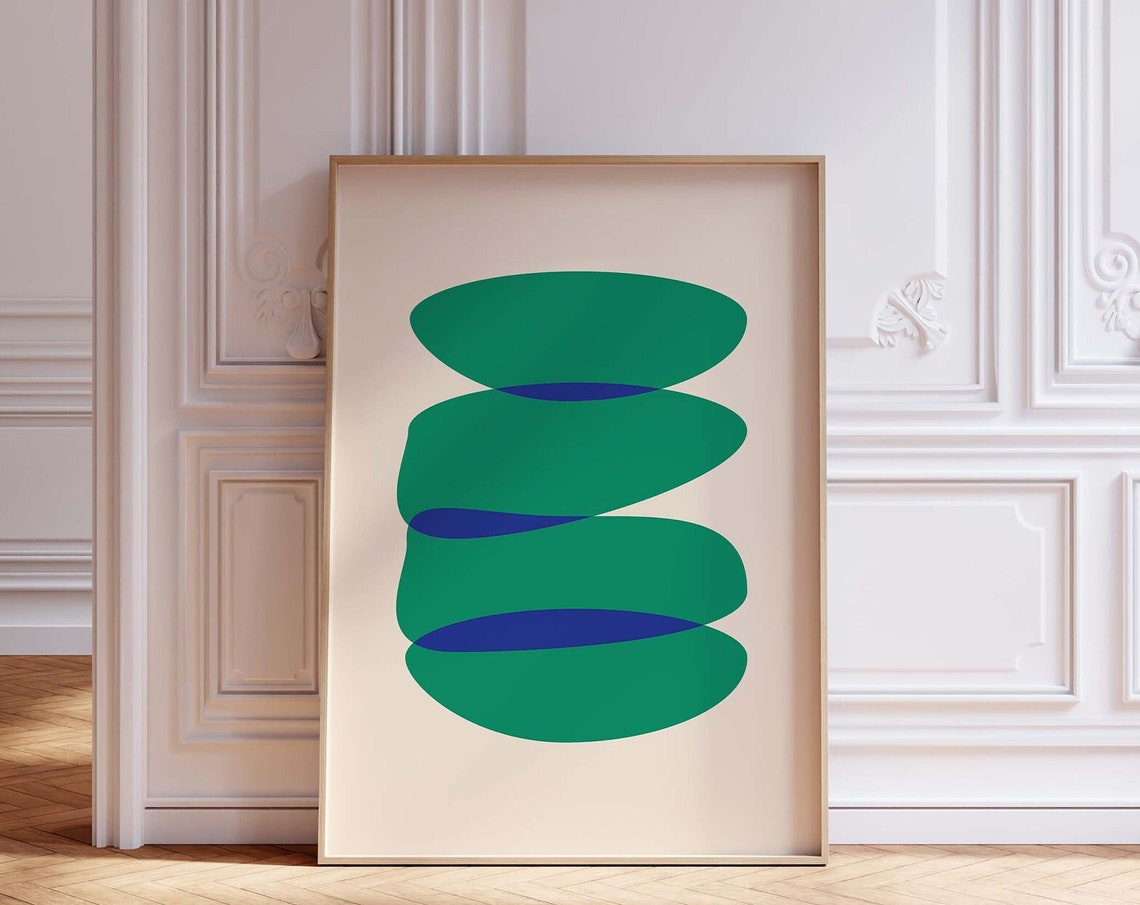 Green Blue Minimalist Abstract Oval Shapes Modern Gallery Wall Art