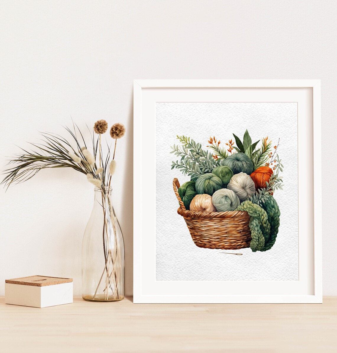 Basket of Yarn Watercolor Knitting and Crochet Hobby Art Poster - Image 3