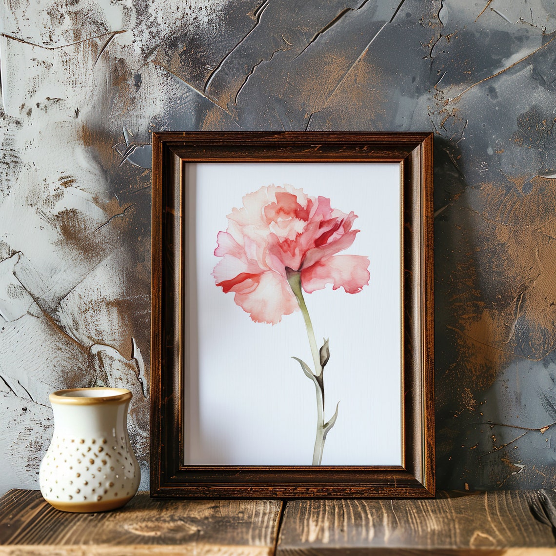 Pink Carnation Single Bloom Soft Watercolor Delicate Flower Art Poster - Image 5