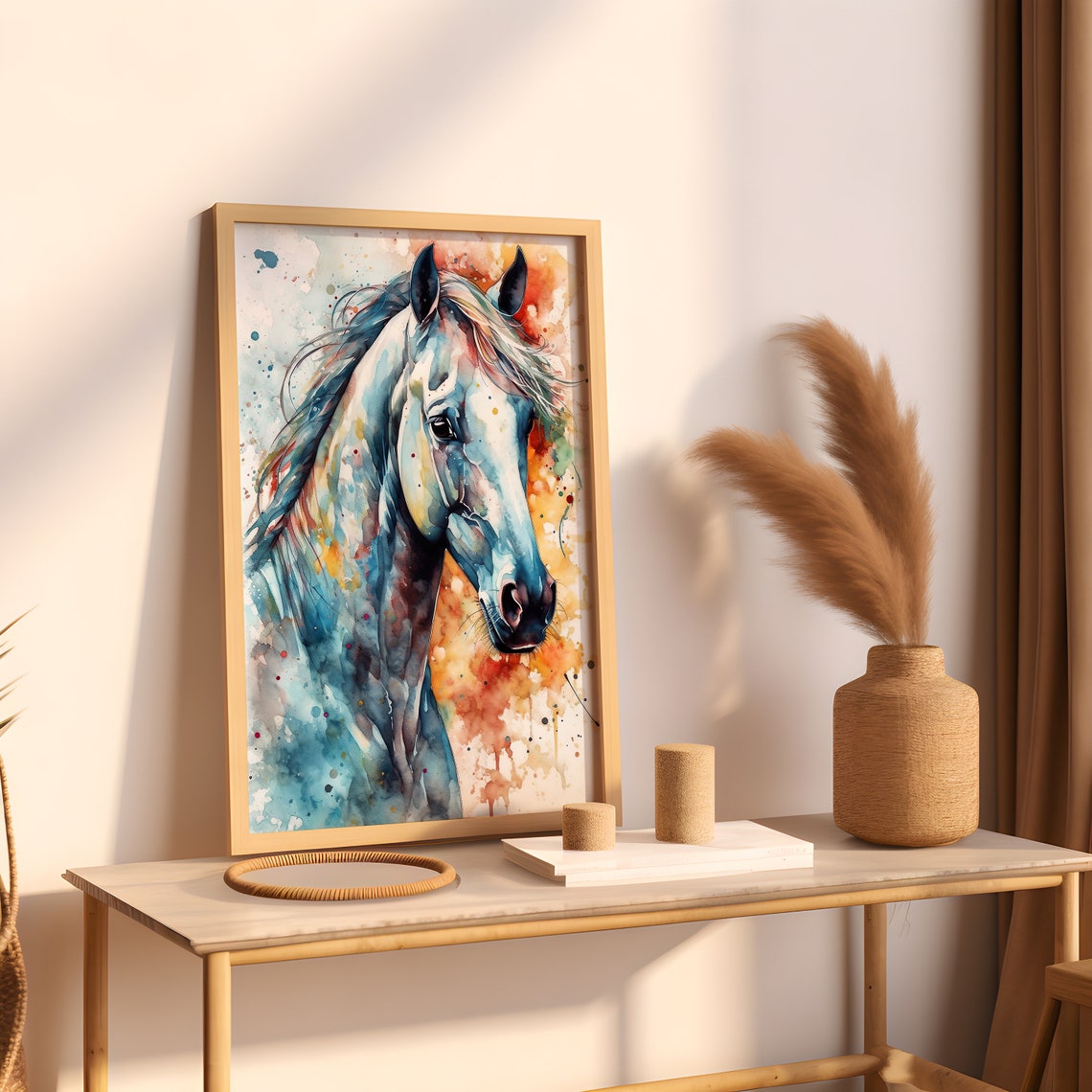 Blue Horse Watercolor Portrait Colorful Equine Animal Art Poster - Image 4
