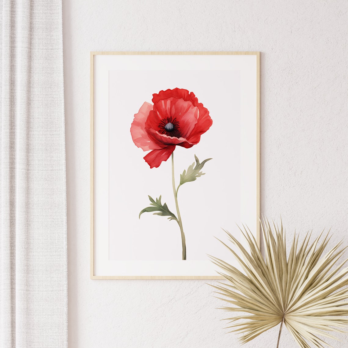 Red Poppy Bloom Minimalist Watercolor Single Fresh Flower Print - Image 3