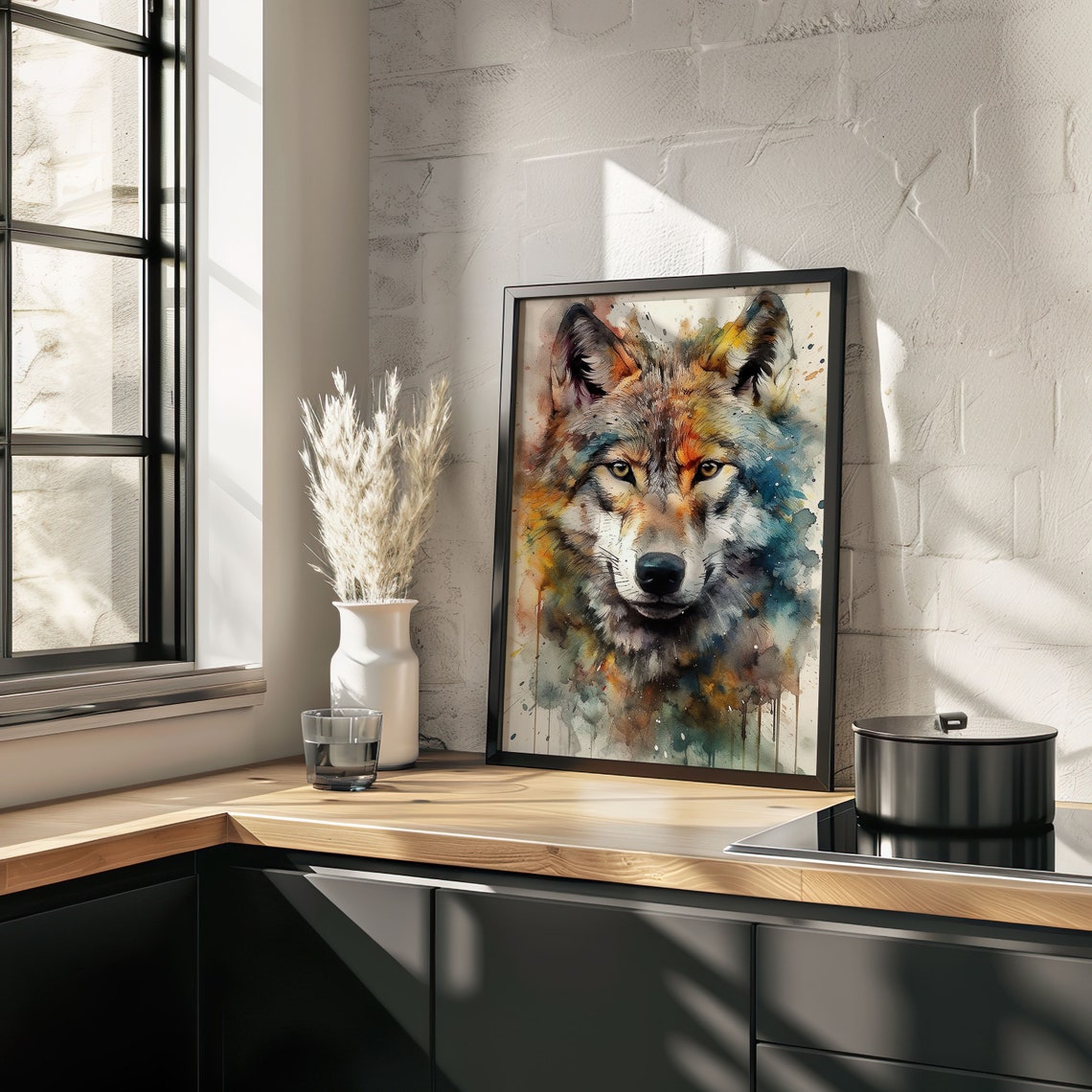 Gray Wolf Watercolor Portrait Wild Animal Forest Scene Poster - Image 5