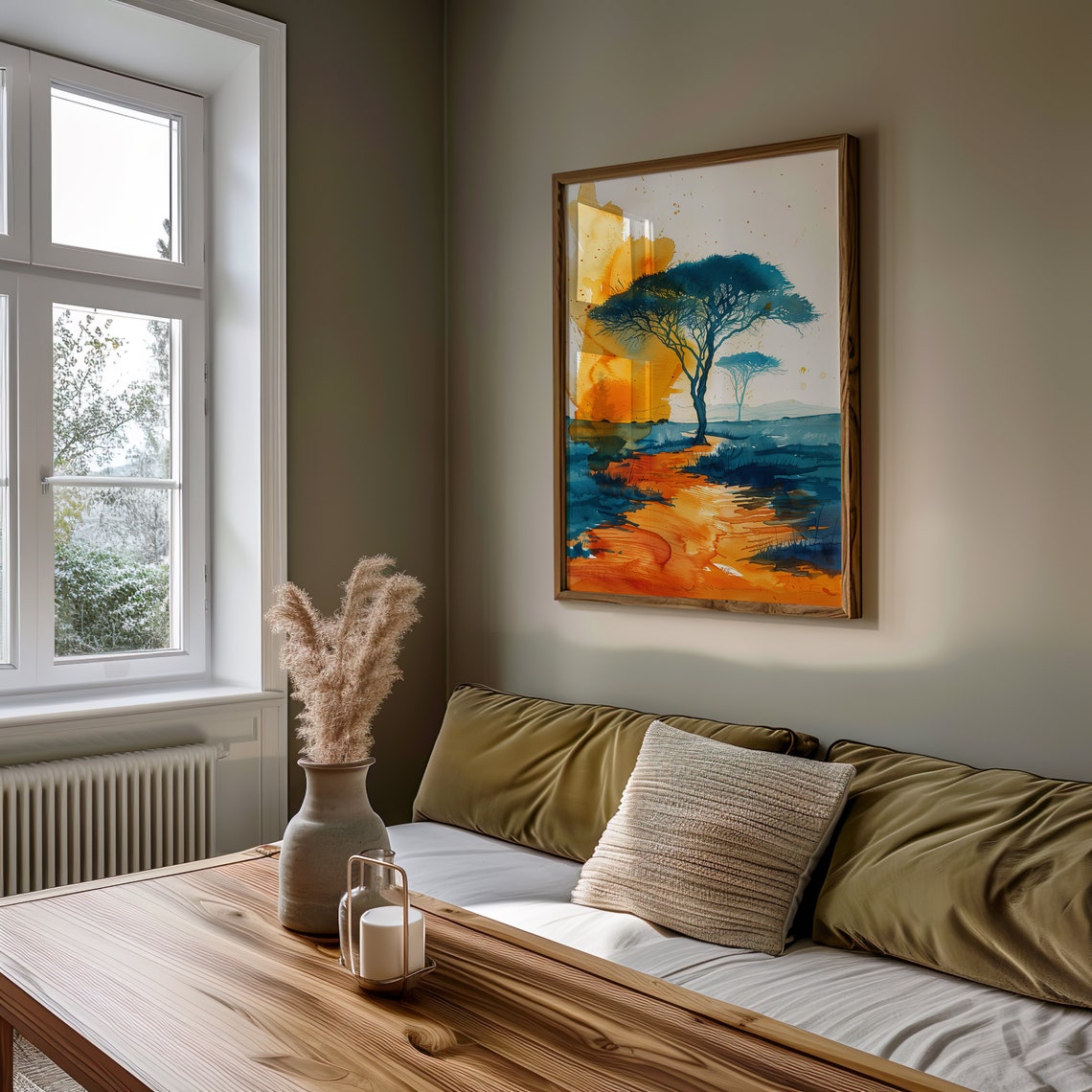 African Savanna Watercolor Acacia Tree Sunset Landscape Art Poster - Image 5