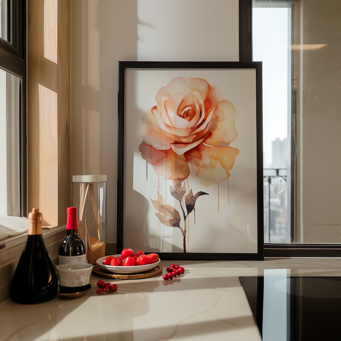 Peach Rose Artistic Watercolor Loose Drips Modern Floral Art Poster - Image 5