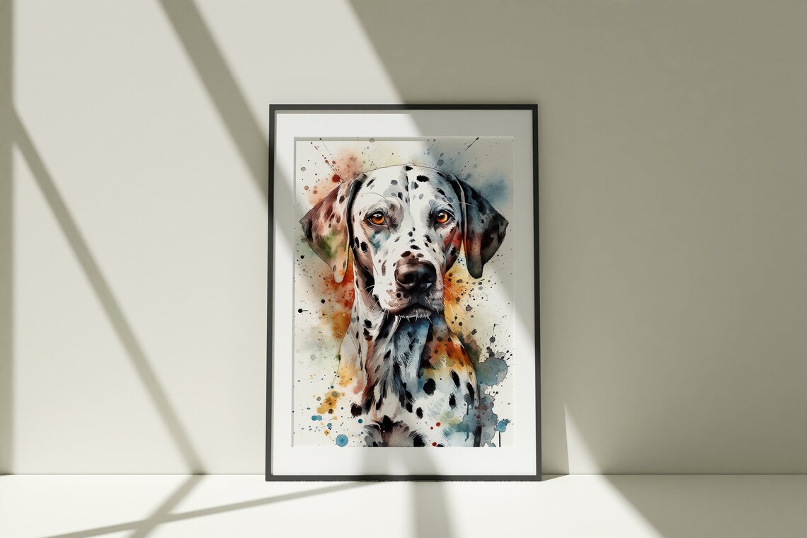 Dalmatian Colorful Watercolor Dog Portrait Spotted Splash Art Poster - Image 2
